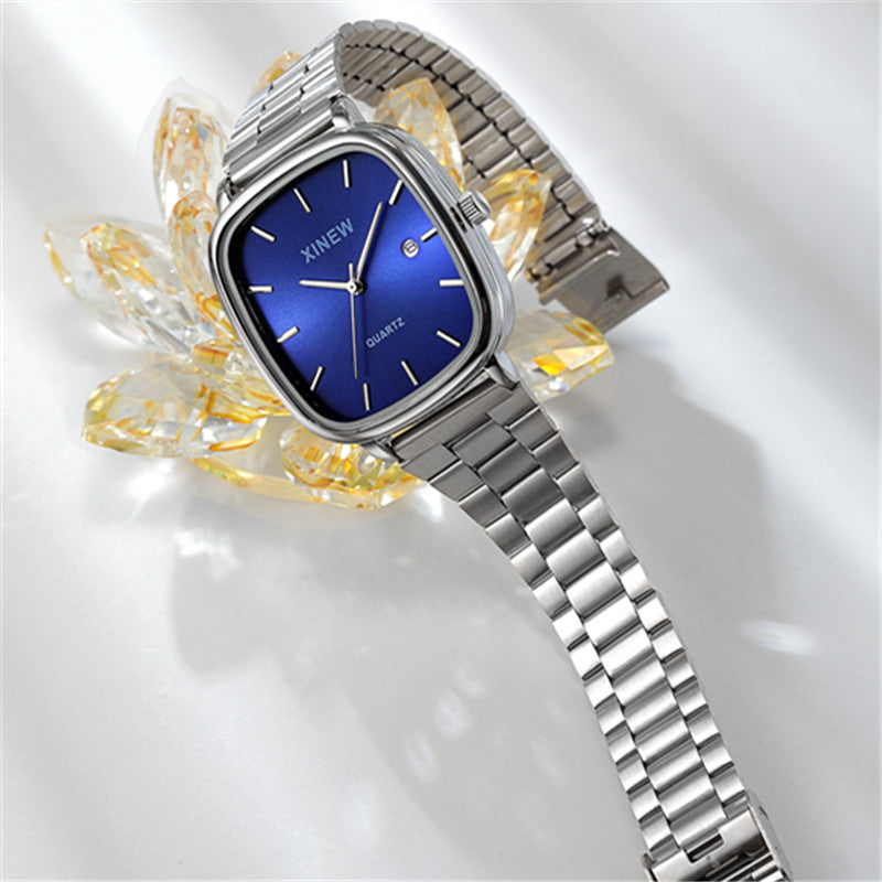 Bracelet en acier inoxydable mode Minimalist Calendrier Montre Quartz