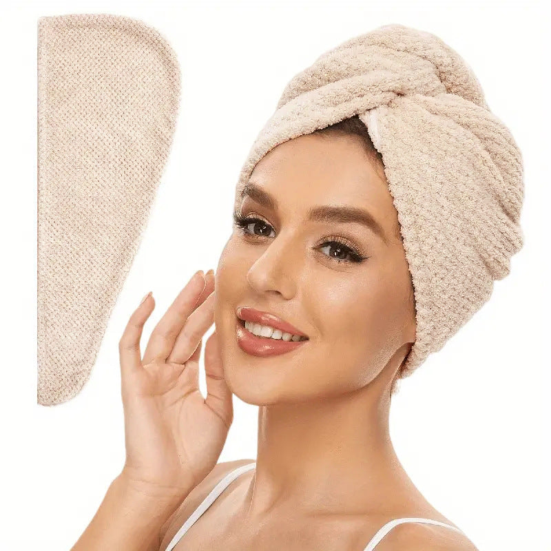 Casquette de séchage des cheveux de Fleece de corail pour femmes