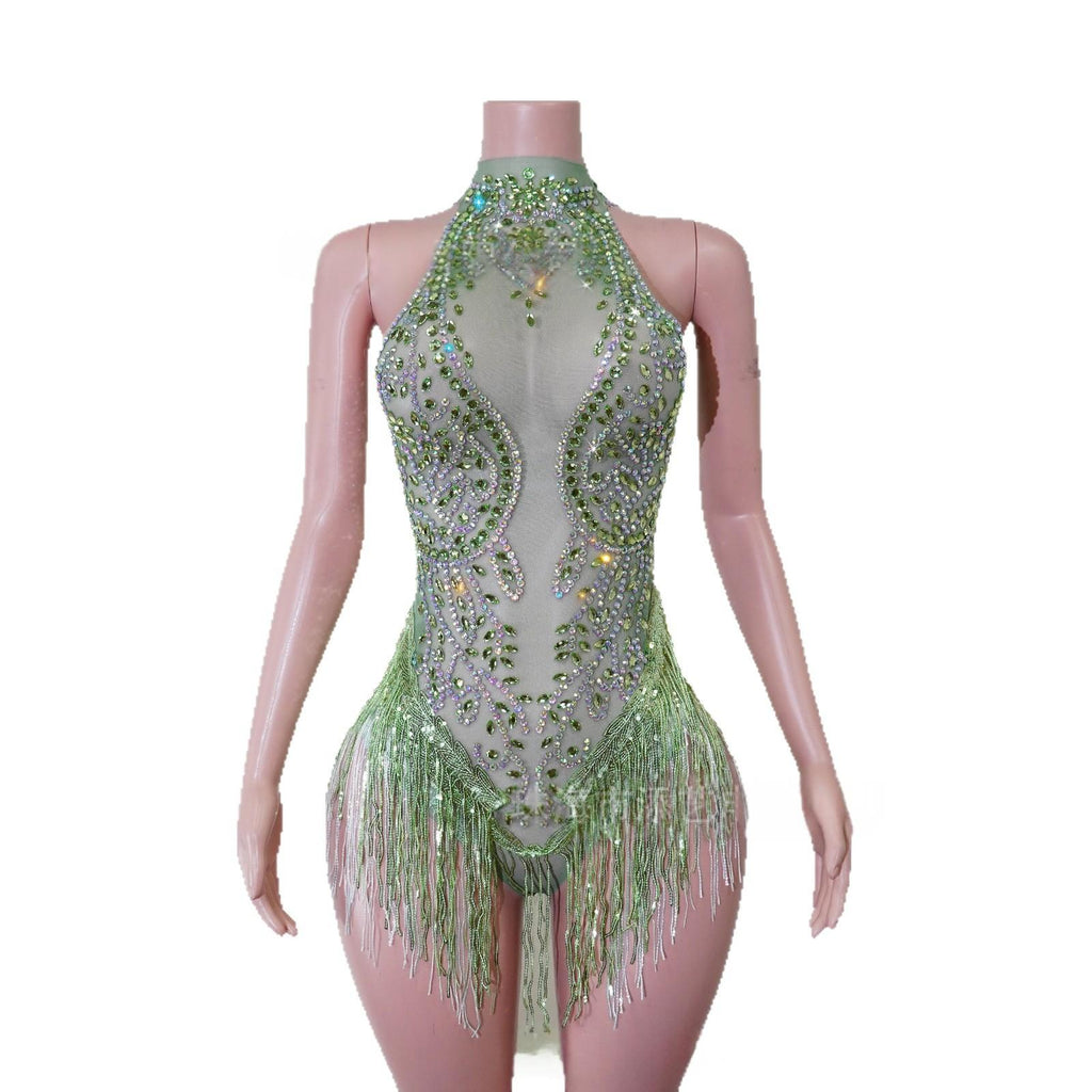 Body-suit en Strass Vert