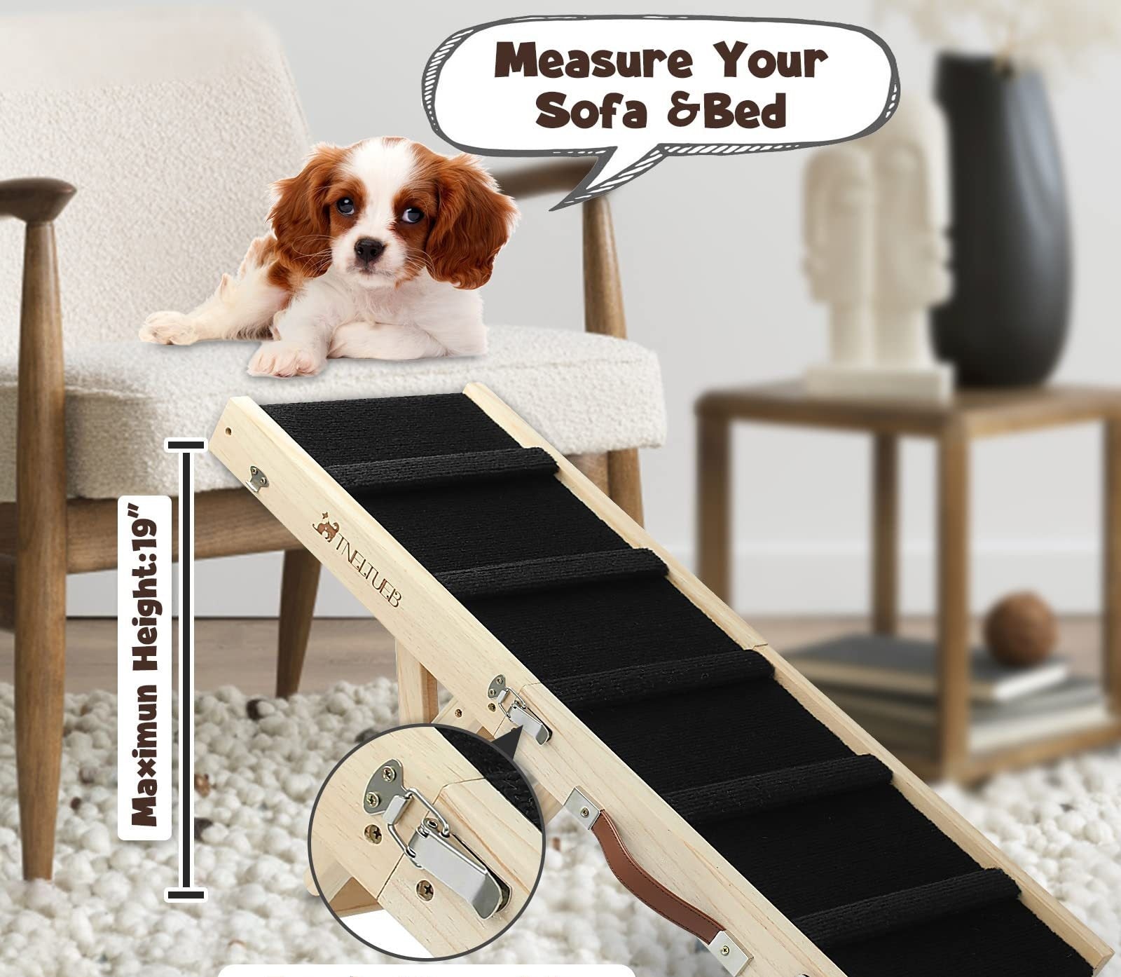 Échelle de chien réglable en bois Ramp portatif antidérapant pliable