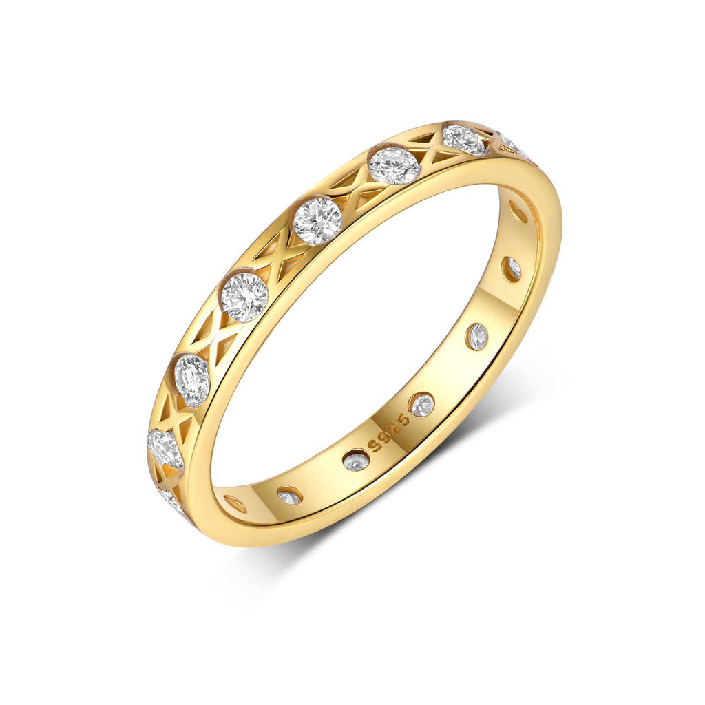 S925 Argent Or plaqué 14-Stone Moissanite X-Pattern Anneau d'éternité 1,9g D Couleur VVS1 US S