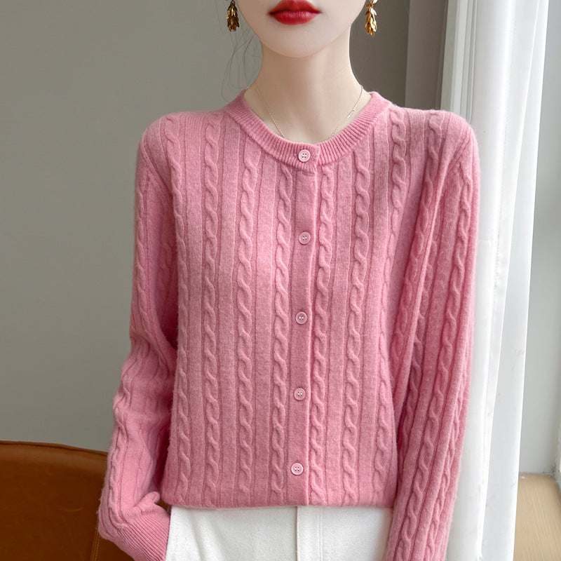 Chandail de câble bleu marine Cardigan câblé Veste ouverte de style court