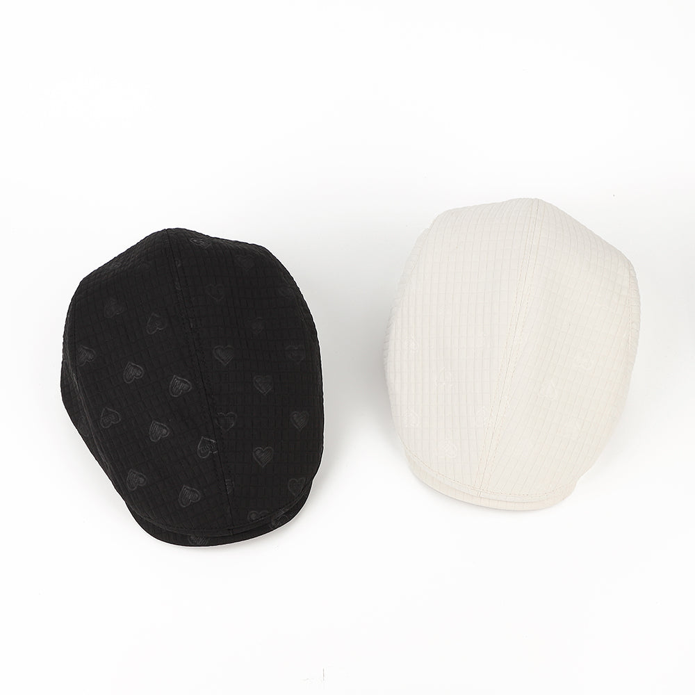 Femmes Textured Grid Pattern Dotted Heart British Retro Style Short Brimmed Forward Hat S
