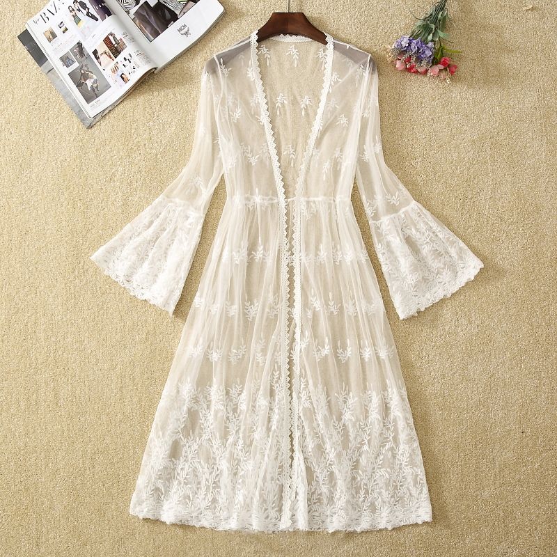 Dentelle Mesh Trois quarts de manches Cardigan Châl
