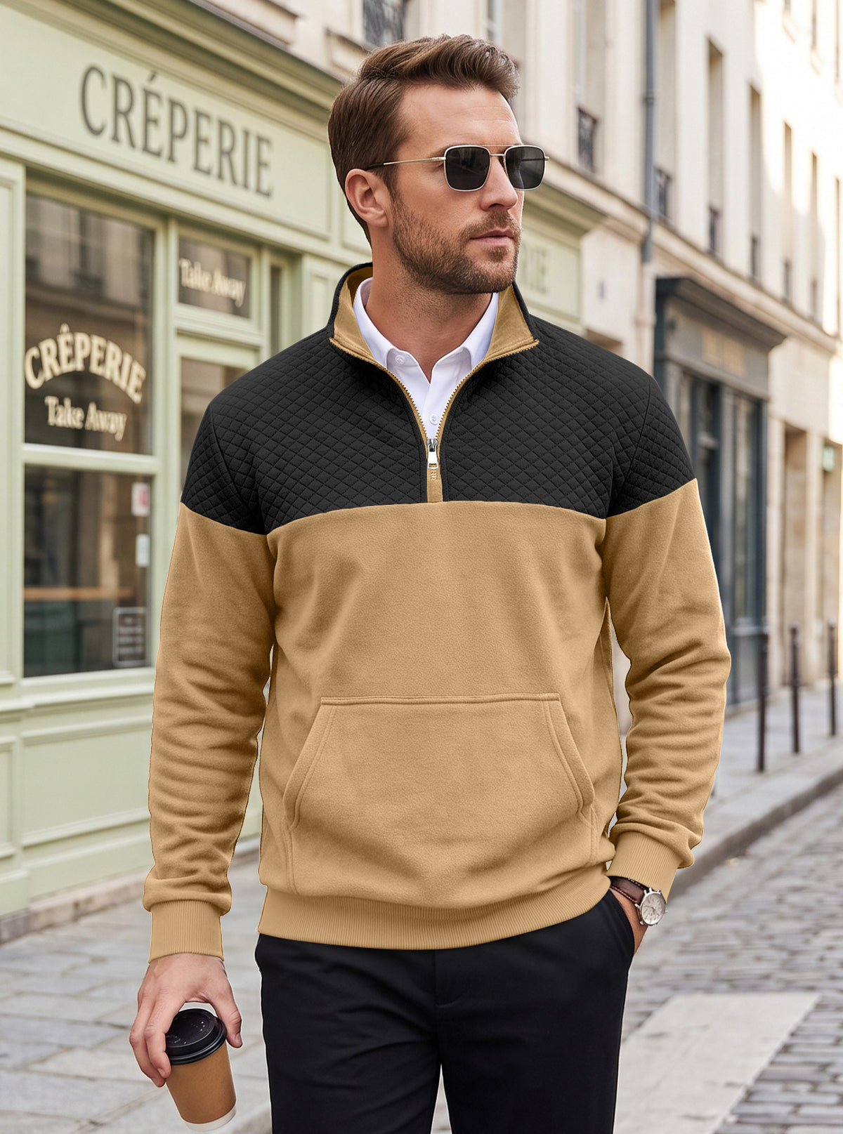 TransfrontiÃ ̈re American Waffle Casual Stand Collar Tipper Pullover Small Square Long S