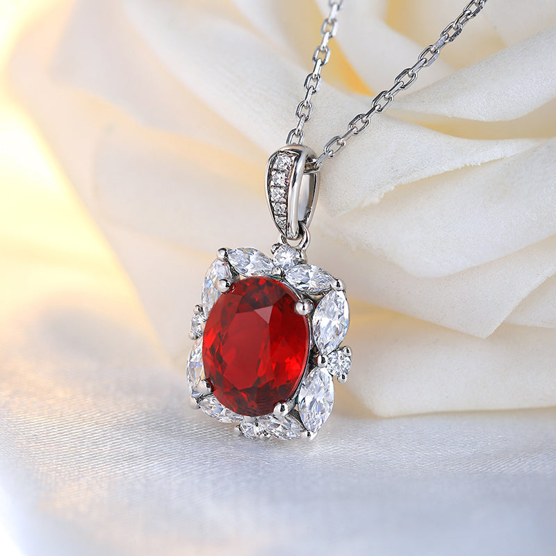 S925 Argent 3.9g Collier Ruby créé en laboratoire