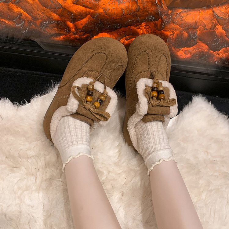 Retro Chaussures de Coton Marron Résistantes Rétro avec Chaussures d'Entraînement Chaud et Velvet