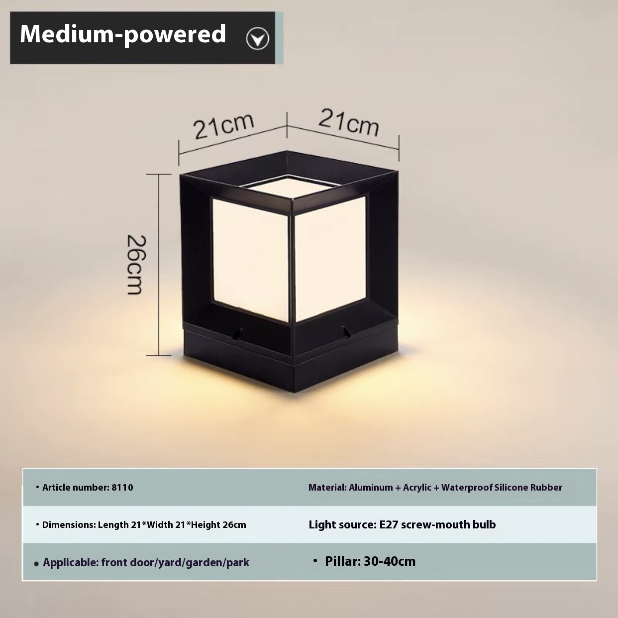 Lampe Pilier Mur extérieur Lampe de jardin imperméable