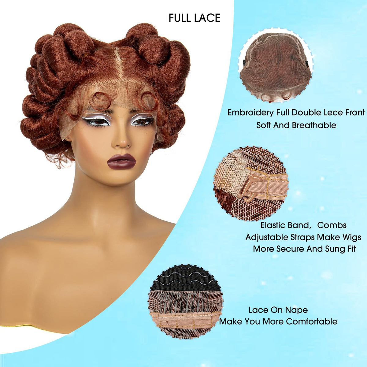Women's Short Curly Wig with Hand Bangs and Full Cap