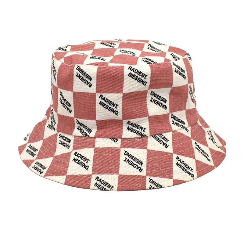 Lettre Chapeau de Bucket Plaid Mode Femme Double face Chapeau de Bucket