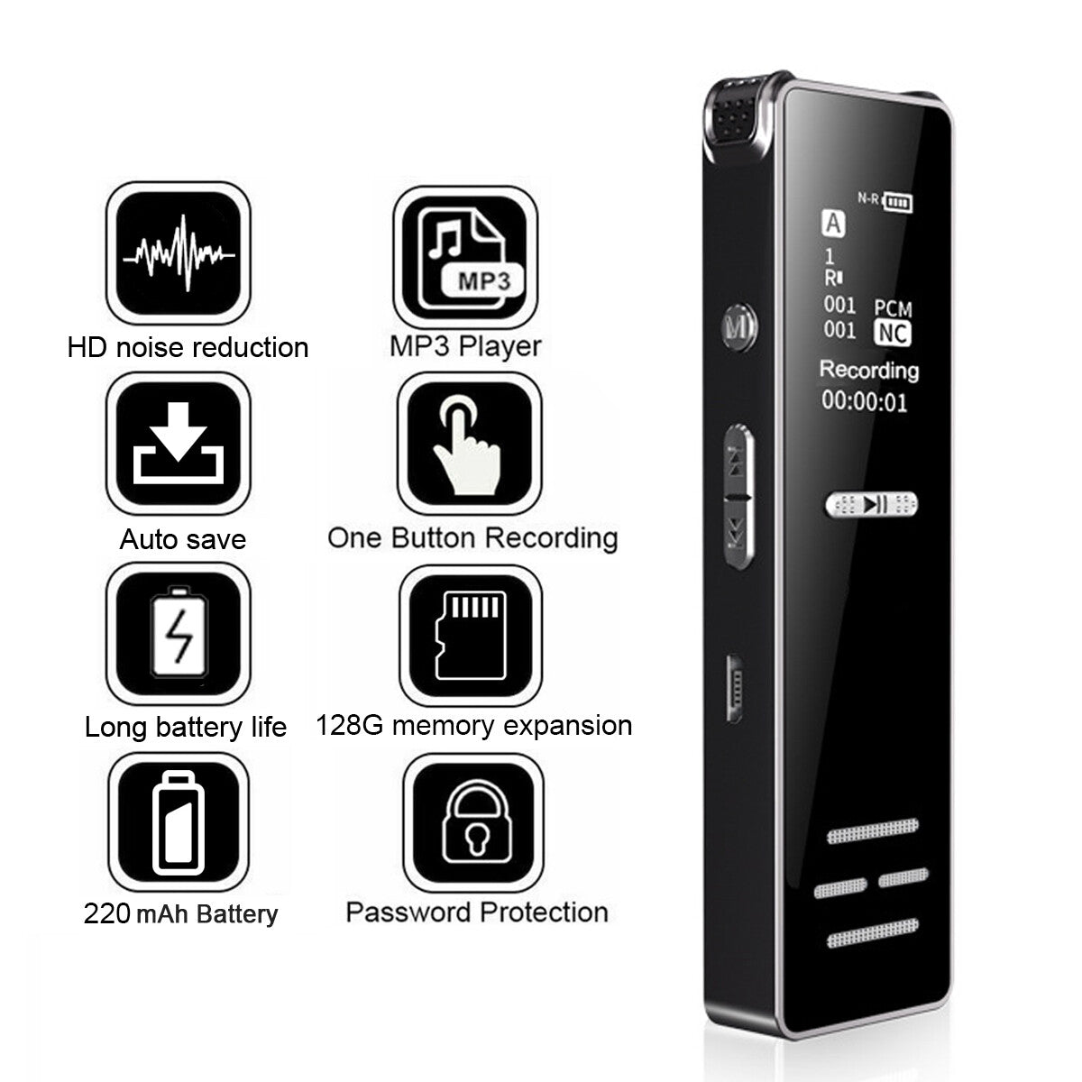 128G Enregistreur audio Spy Digital Voice activé Mini lecteur MP3 dictaphone son