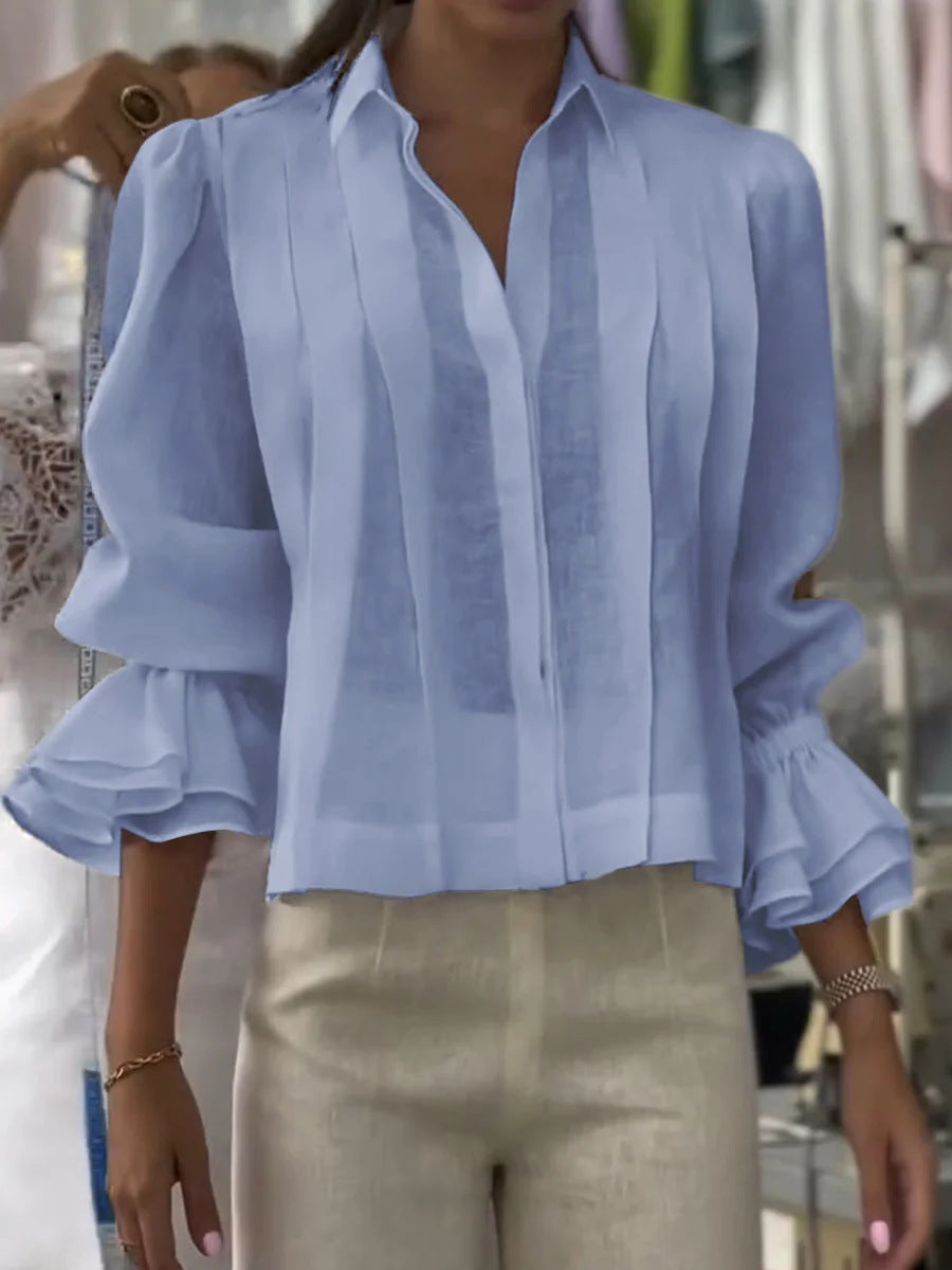 Été européen et américain Femmes Casual Loose Mode plissé Patchwork couleur solide Lo