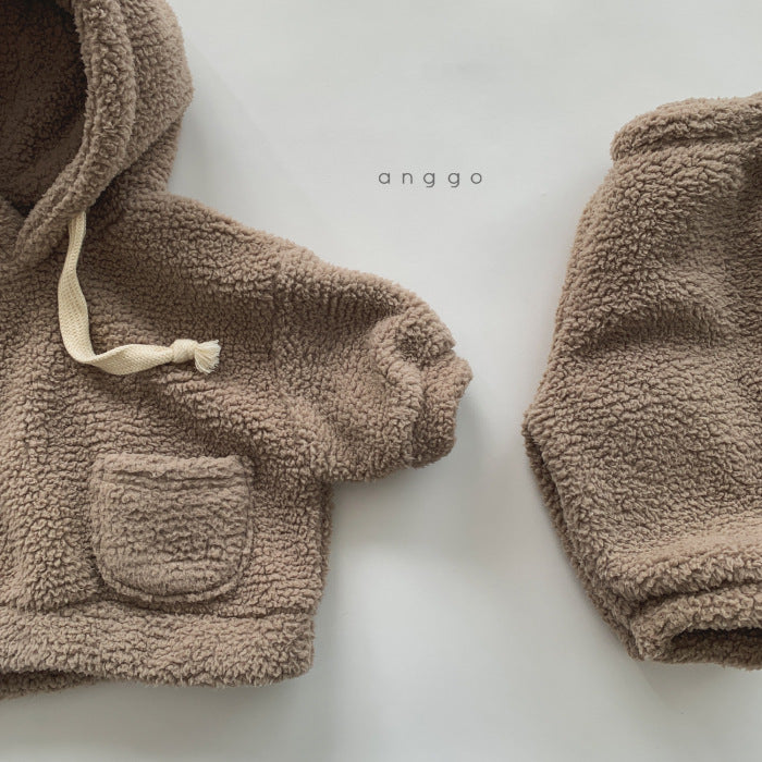 Costume en peluche souple pour enfants Garçons et filles Chaud et épais Pantalon à capuche deux pièces Su
