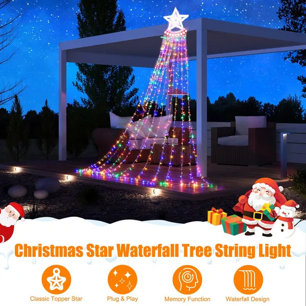 1Pc 11.48FT 350LED Multicolored Christmas Star Waterfall Tree String Light Indoor Outdoor
