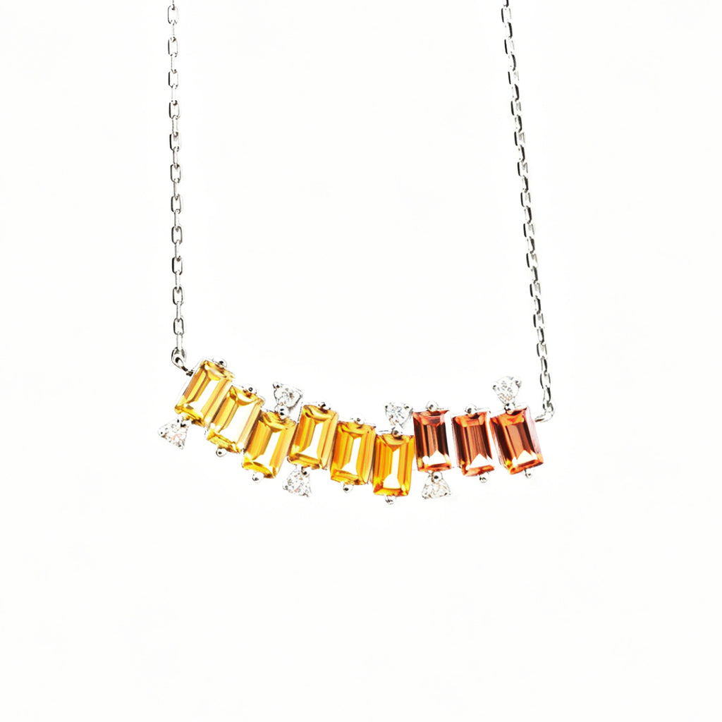 S925 Argent Sterling Rectangle Rainbow Lab-Grown Gemstone Collier 45cm Platinum plaqué Wi