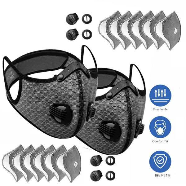 2 Pack Reutilisable demi-couverture visage Masque W ou filtre Cyclisme extérieur Masque sport visage Logi gris