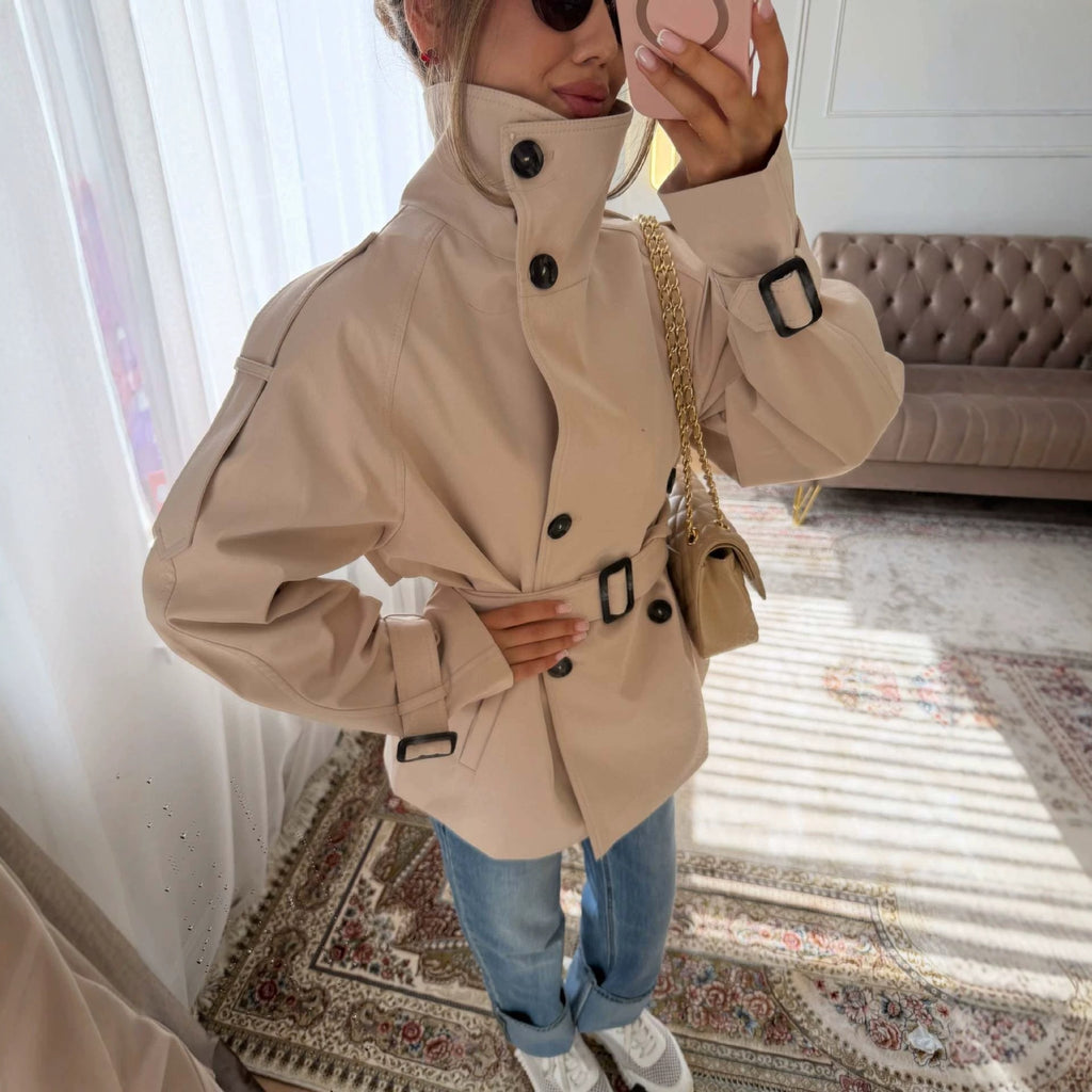 Femme Mode Vintage à double-brassure Cincher Trench Coat