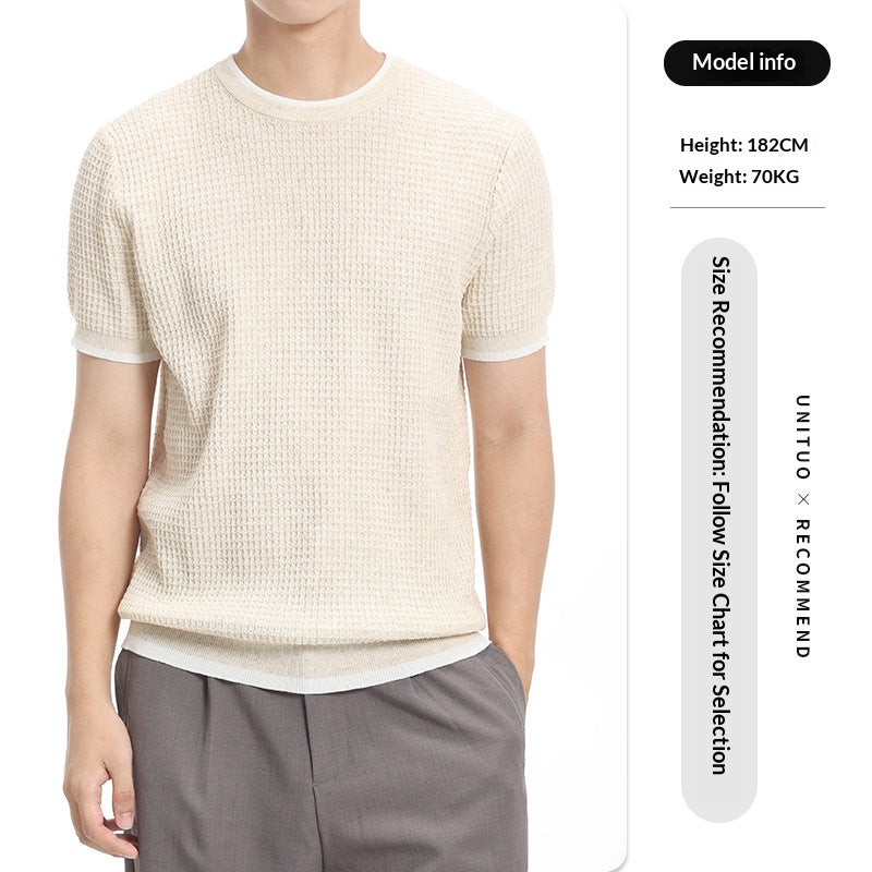 T-shirt en soie tricotée à manches courtes en vieux style d'argent pour hommes