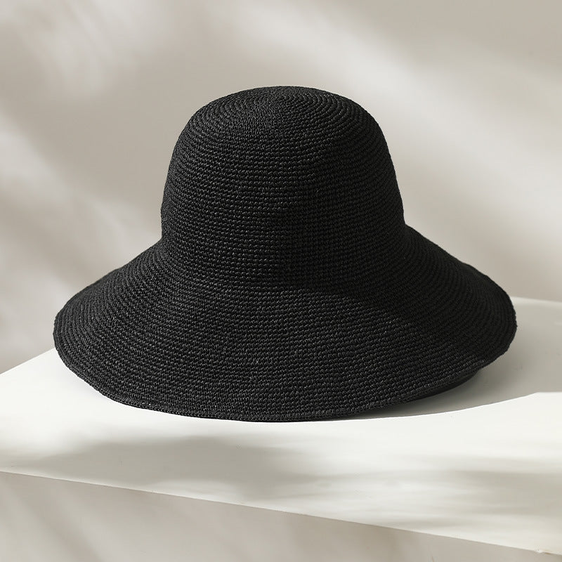 Chapeau de paille Femmes Style Chapeau de soleil Grandes têtes Circonférence Chapeau d'été polyvalent