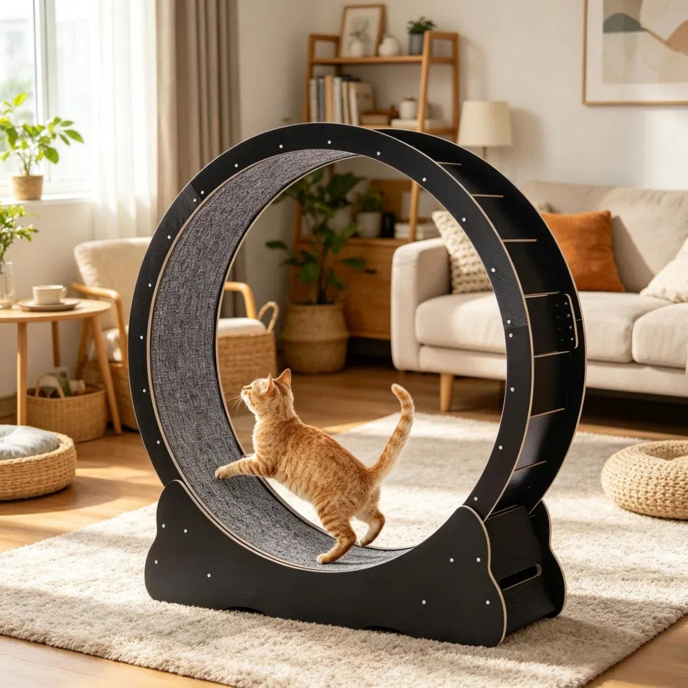 Roue d'exercice en bois de chat
