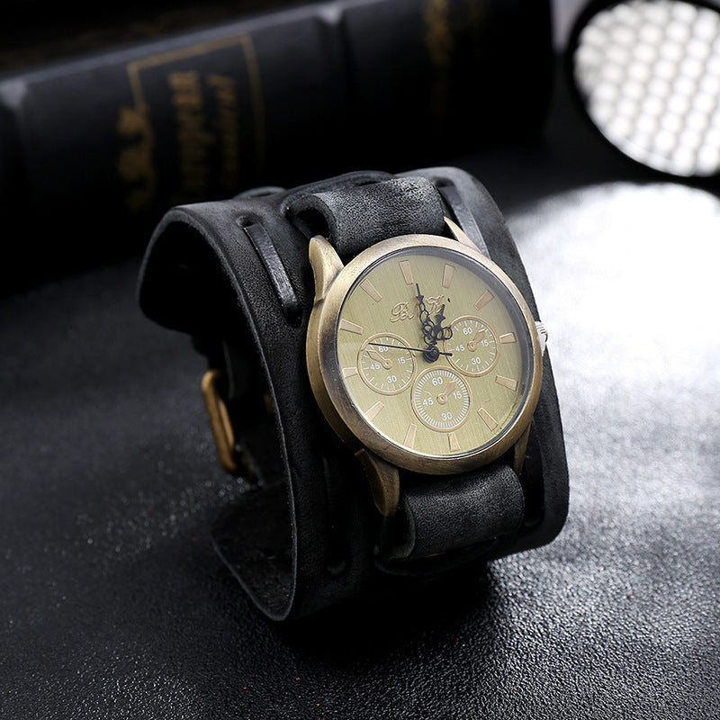 Bracelet Vintage montre en cuir large pour homme
