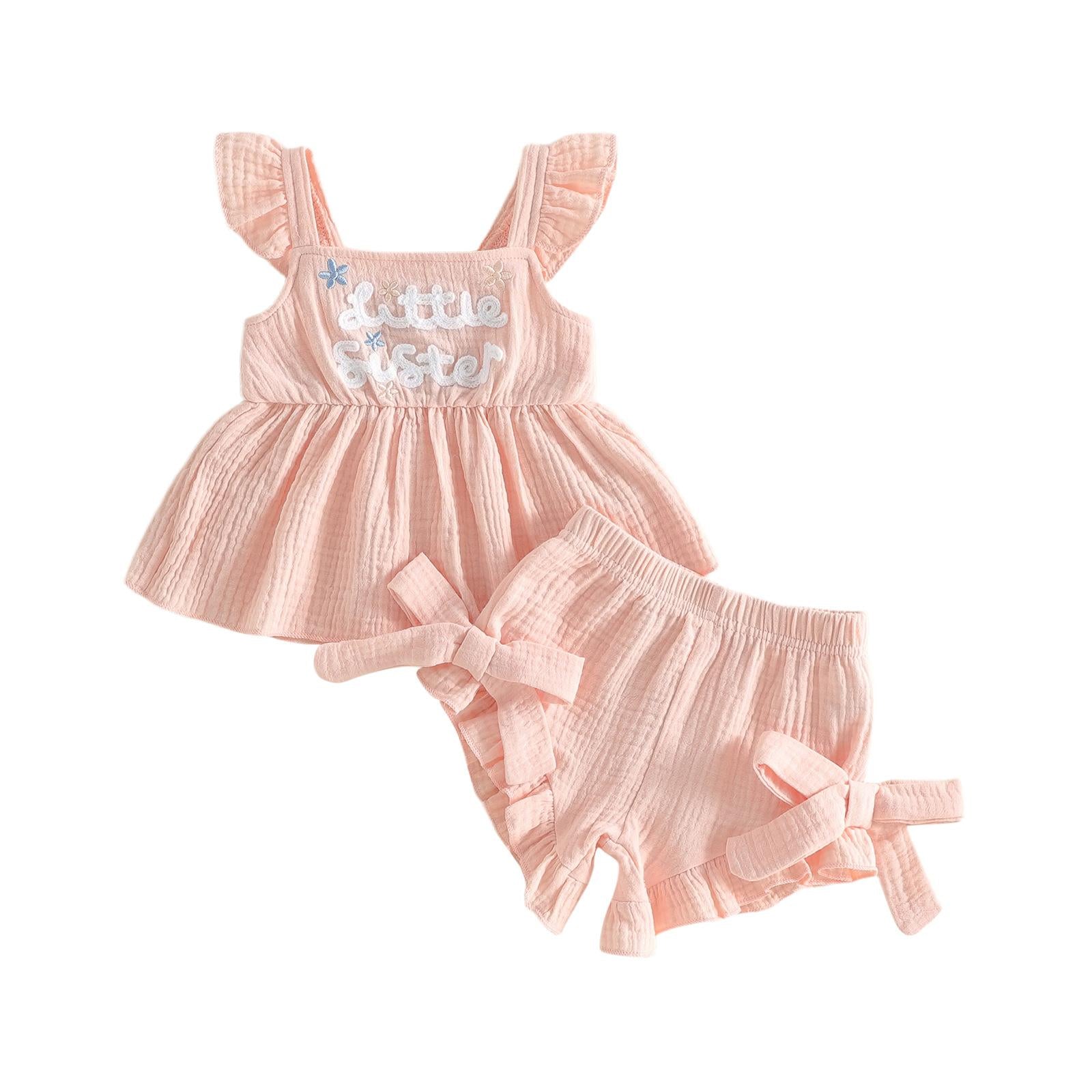 Filles Solid-Color Chic Outfit Top et shorts ensemble de deux pièces