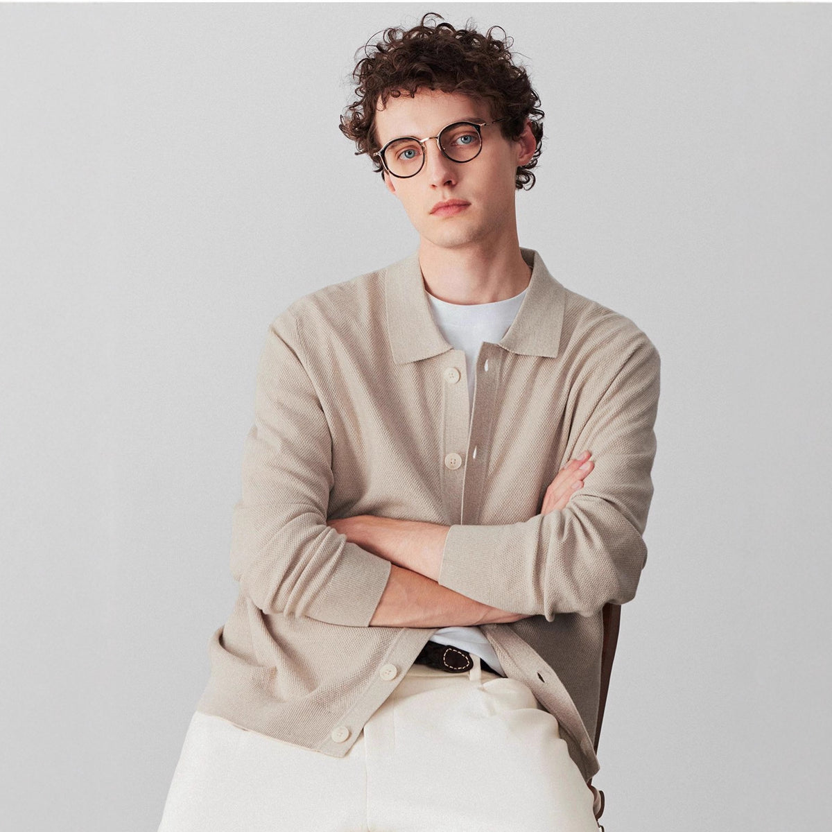Veste de sweater collaré style argent vieux hommes