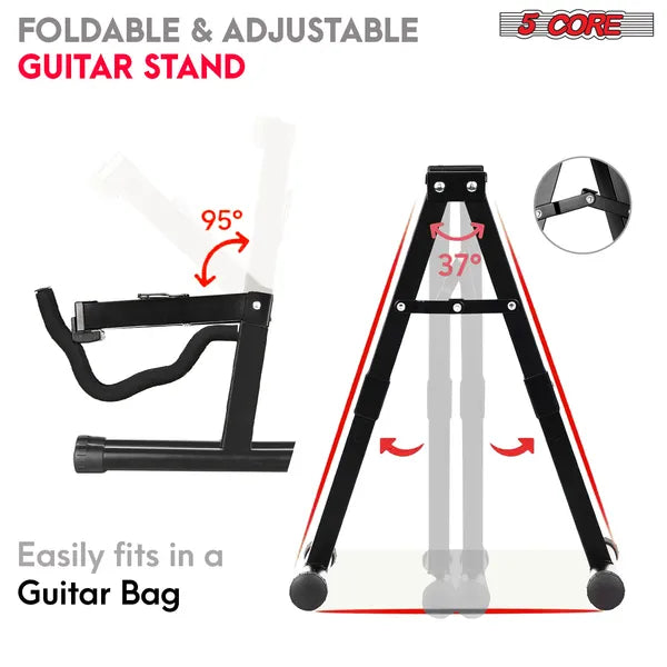 5 Core Guitar Stand 2PC A Frame W Soft Mousse bras antidérapant caoutchouc pour basse électrique acoustique
