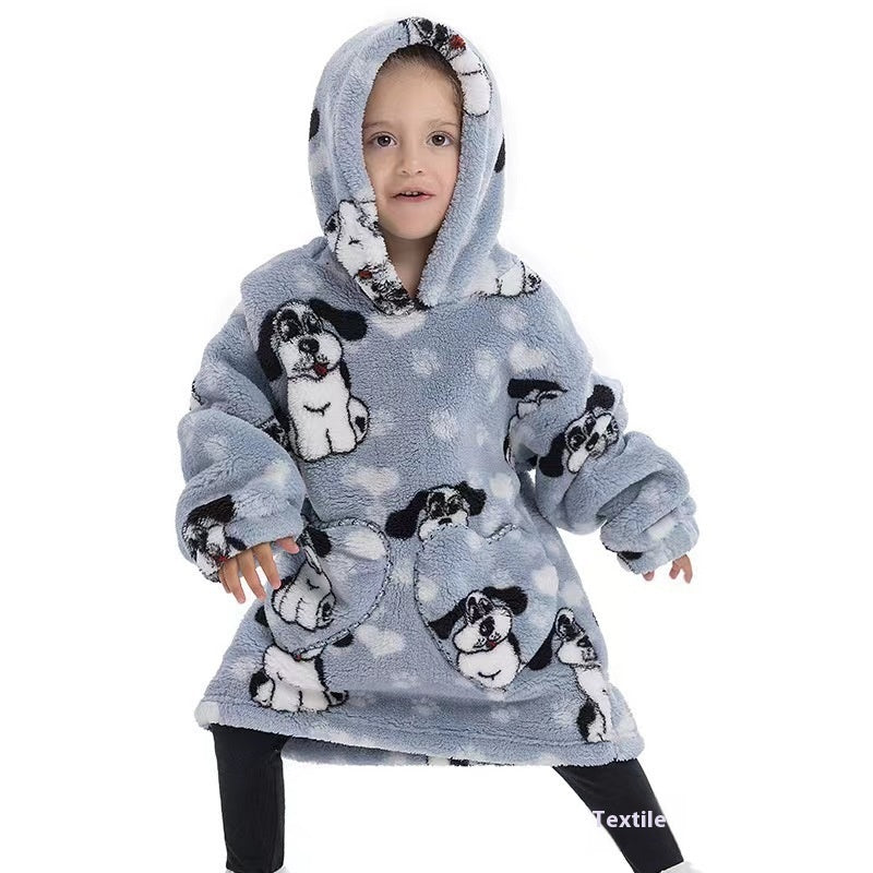Garçons et filles Velours de coton confortable Vêtement résistant au froid Lazy Blanket Hooted Plus-size