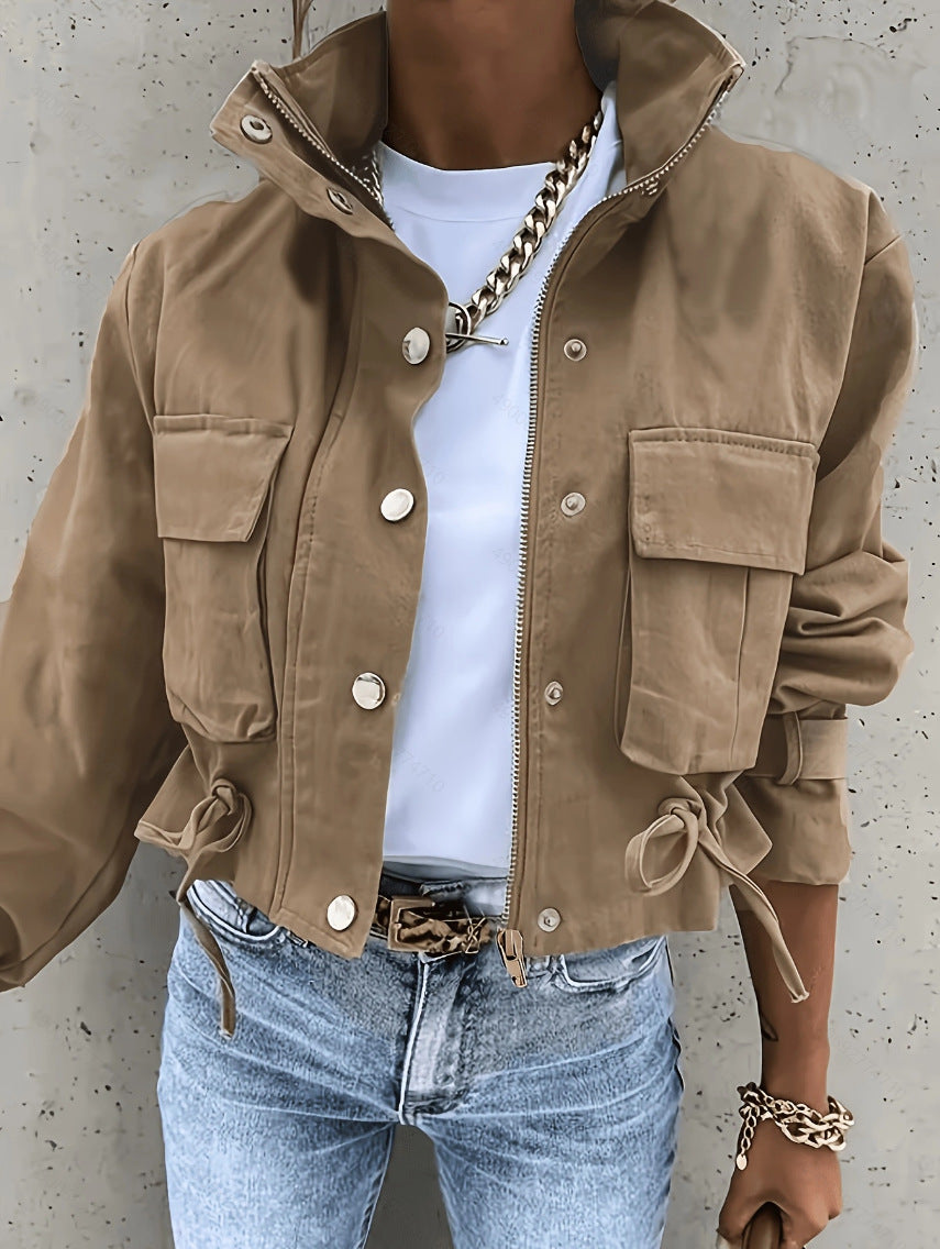 Veste femme à manches longues de style mandarin-collier Biker
