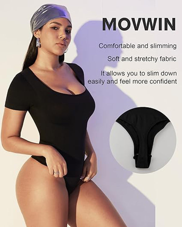 Sans couture Cou carré Combinaison pour femmes Tummy Control Short Sleeve String Shapewear Slim Fi