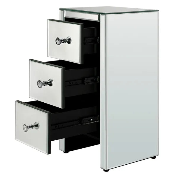 Mirrored glass bedside table with three drawers Size S