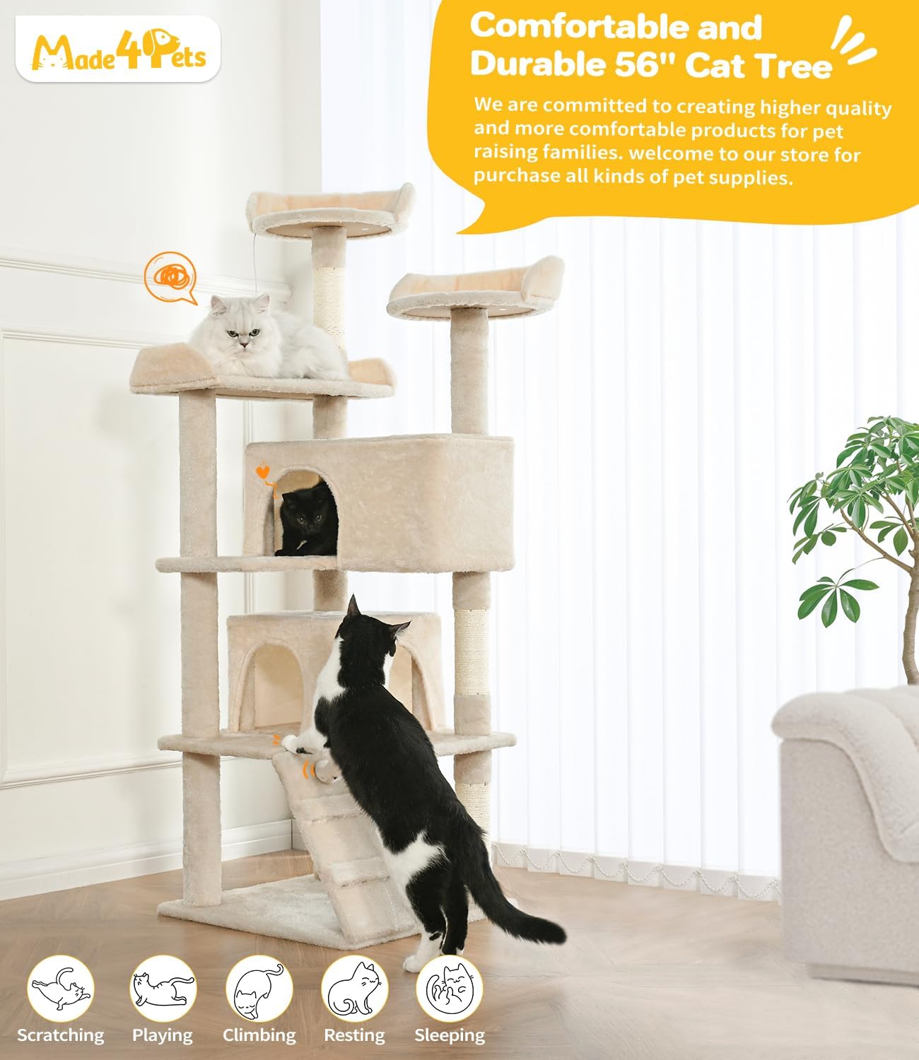 Arbre de chat multicouche de 56 pouces