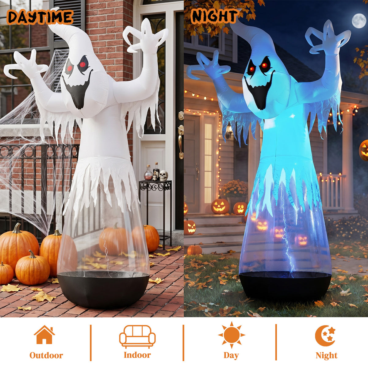 12 pieds gonflable Halloween Decor demi-corps PVC clair Fantôme blanc avec 2 lumières LED & 1 étrier