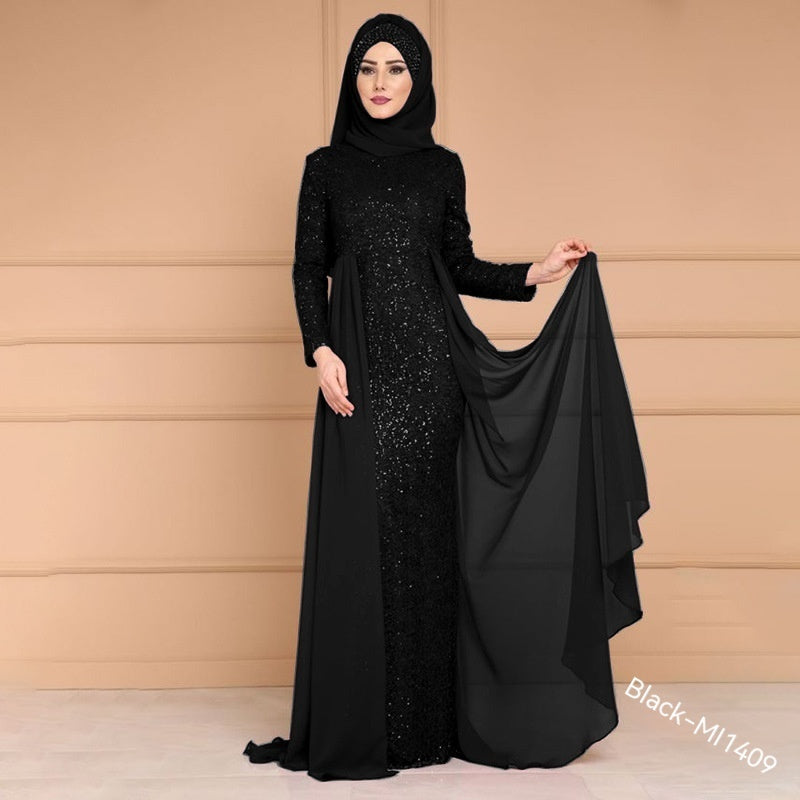 Noble Élégant Slim Slimming Ladies Paillées Cadeau Retro Style Longue robe de queue de poisson