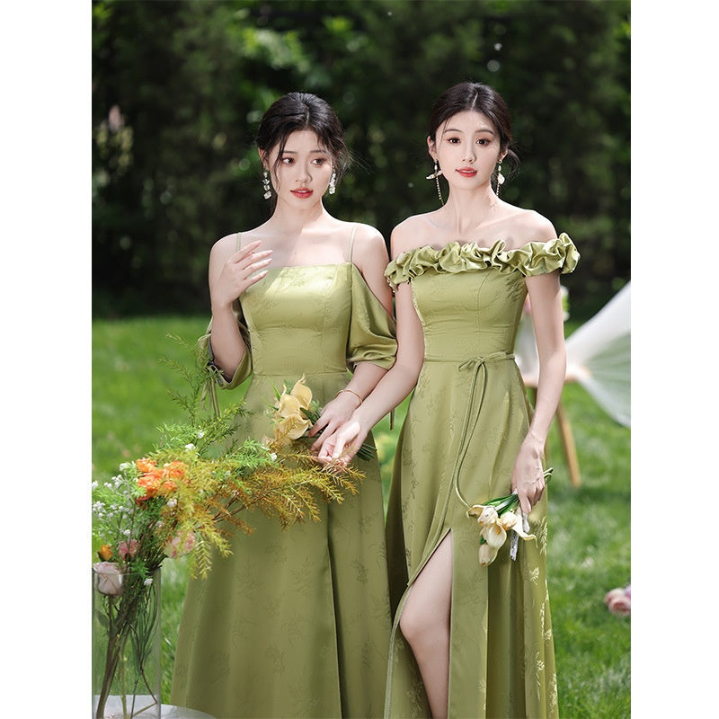 Robe de demoiselle d'honneur de style national vert