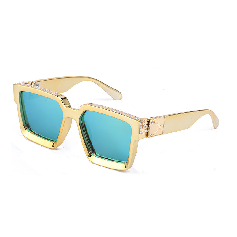 Lunettes de soleil en grand carré incrustées de diamants pour femmes