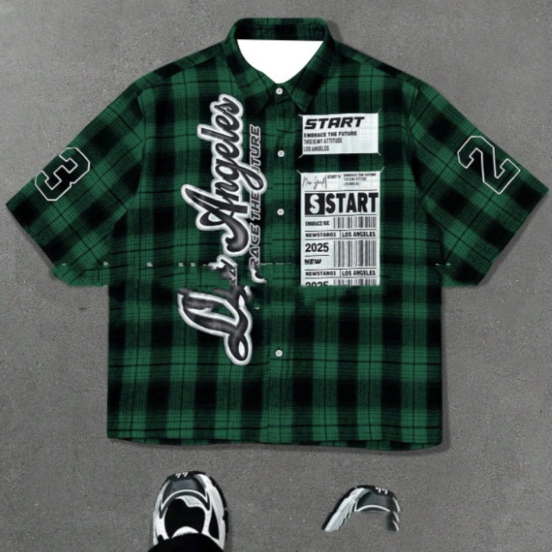 Homme casual élégant et confortable manches courtes Plaid-print chemise