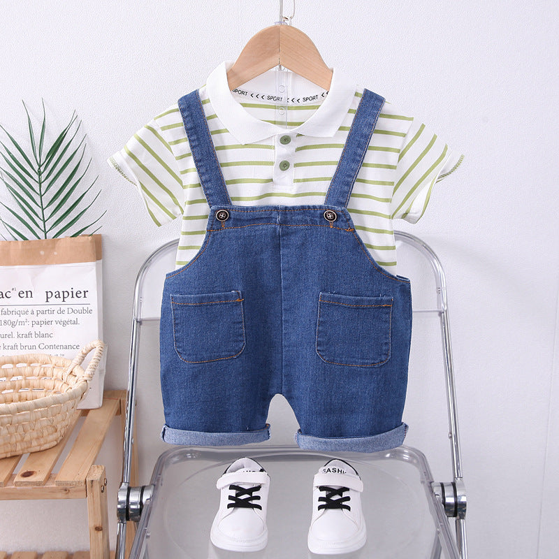 Garçons Lapel rayé Denim Dungaree Set 2 pièces