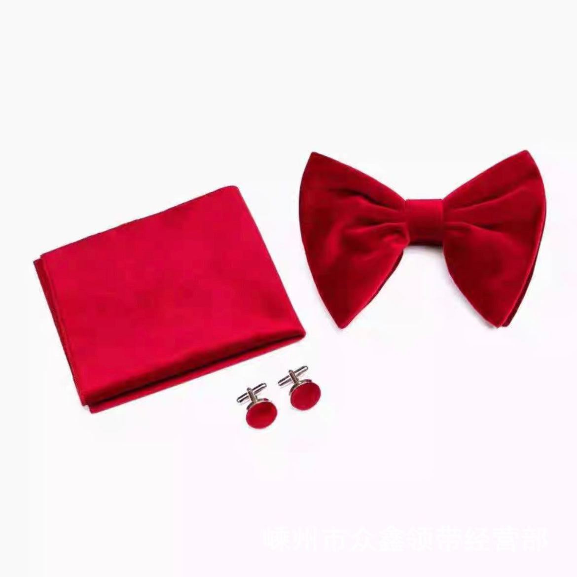 Double-Layer Gold Velvet Horn Bow Square Écharpe Boutons de manchette Ensemble de trois pièces