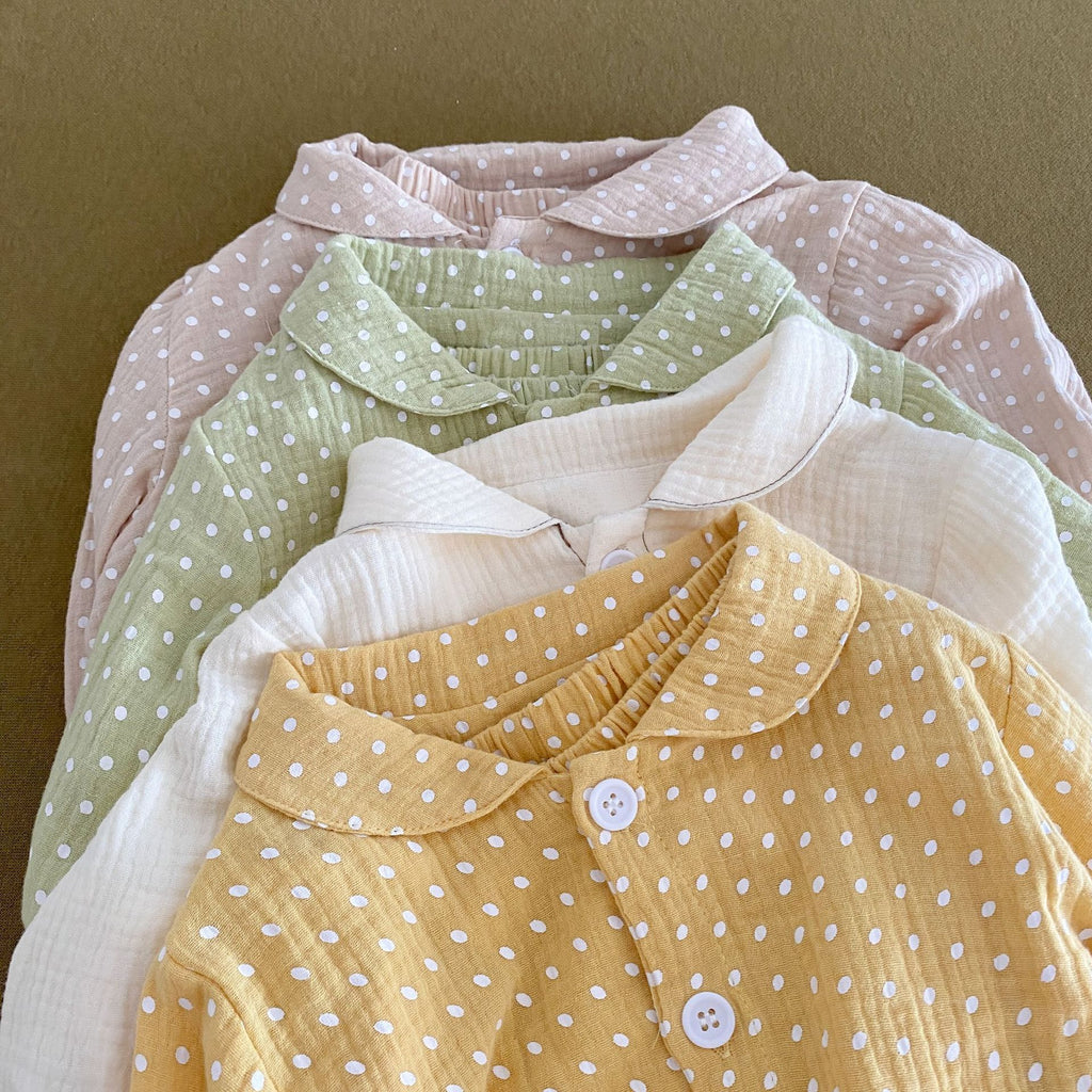 Pyjama pour enfants Cotton Gauze Polka Dot Longue Manches Deux pièces