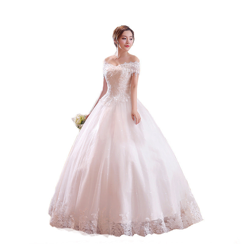 Robe de mariage épaule à épaule Dentelle de mariée Plus Taille Robe de mariage épaule mince