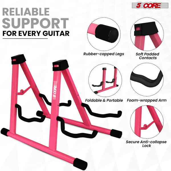 5 CORE Double Guitar Stand Sol réglable Heavy Duty A Frame Universal Folding Acoustic