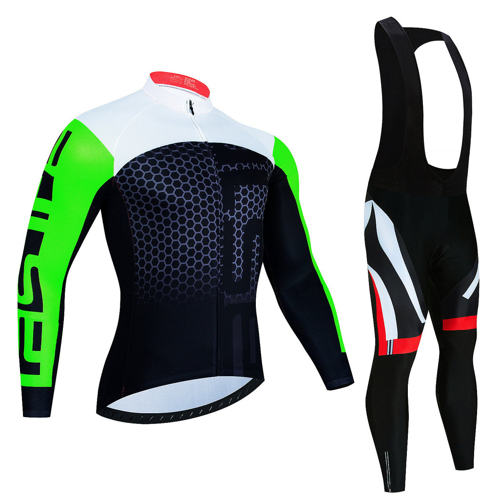 Haut de manches longues du Jersey d'équitation pour hommes et pantalons Wicking Suspender vélo respirant