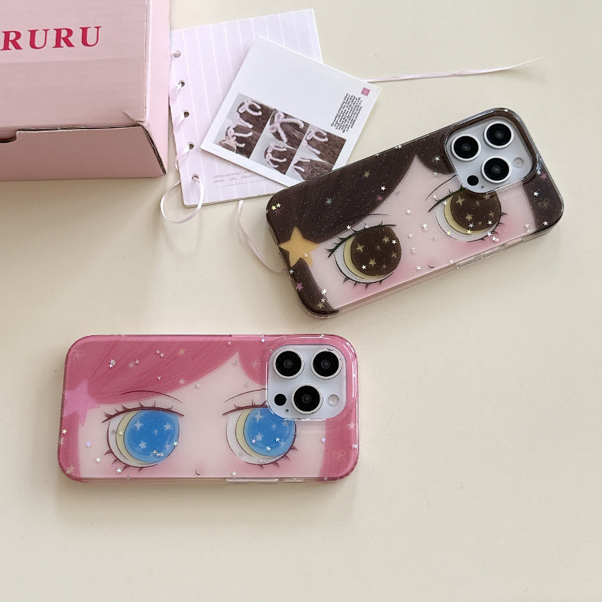 Fashionable Cartoon Phone Case pour les filles avec de belles paillettes et de grands yeux