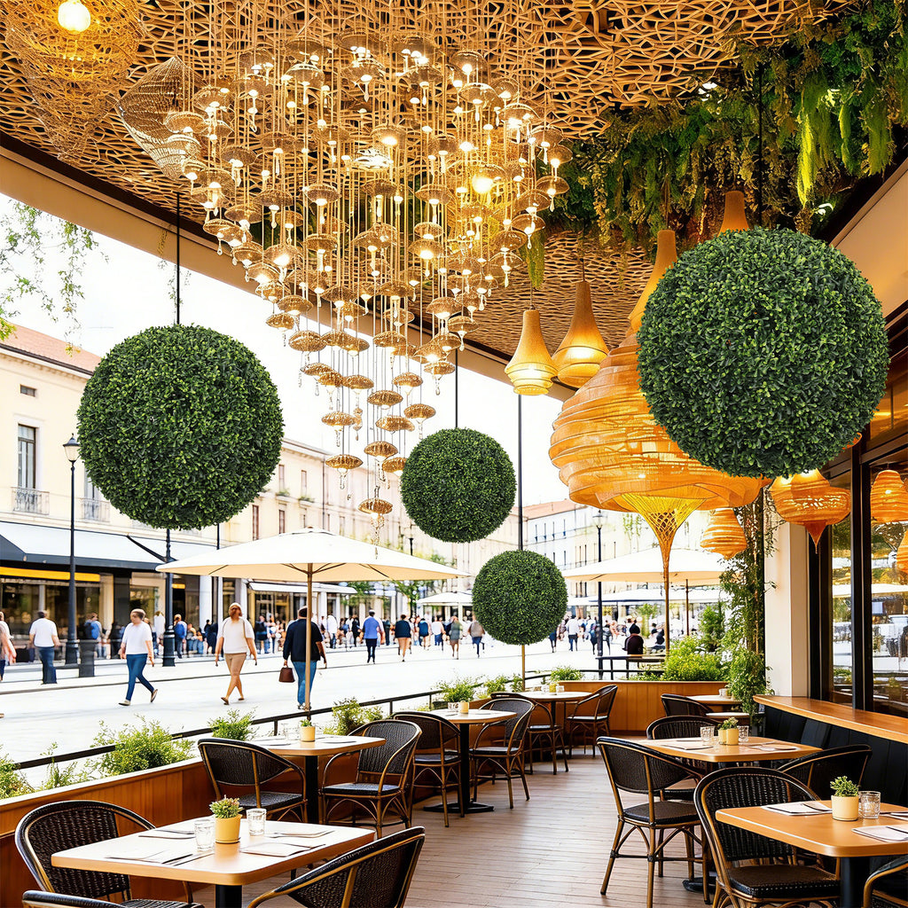 18.5IN Balles topiaires Plantes artificielles de faux bois à l'extérieur Grandes sphères décoratives vertes
