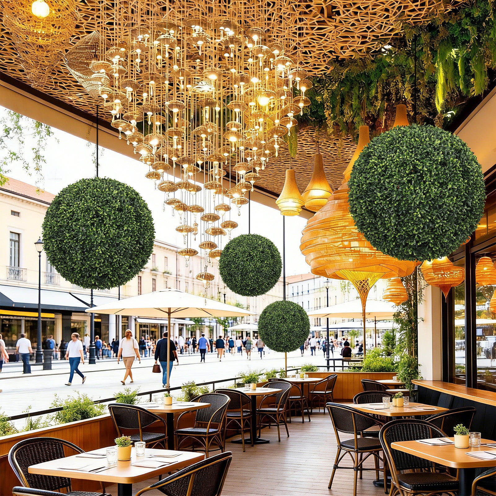 18.5IN Balles topiaires Plantes artificielles de faux bois à l'extérieur Grandes sphères décoratives vertes