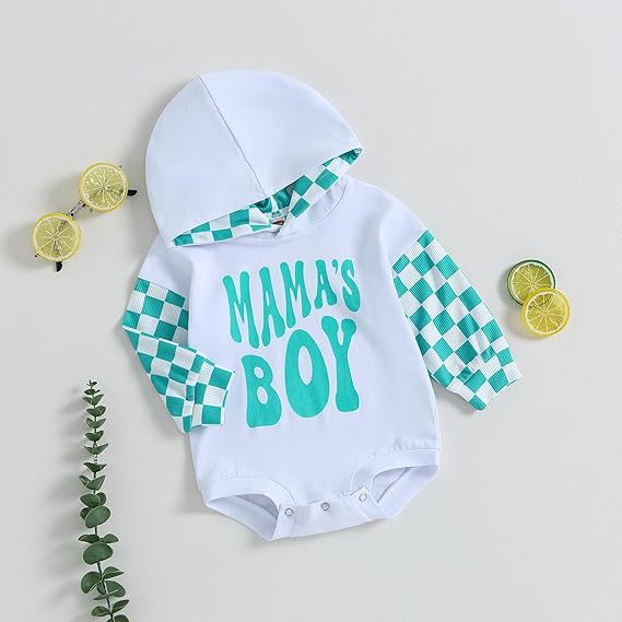 Letter-printed Plaid Patchwork Romper à manches longues