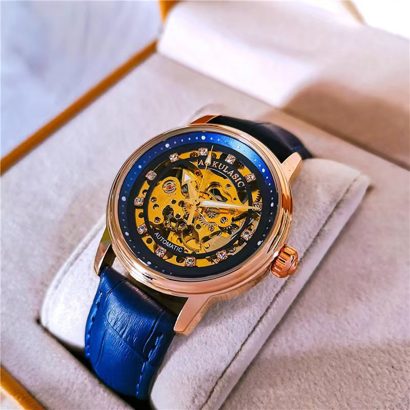 Montre mécanique à résistance à l'eau légère incrustée au diamant