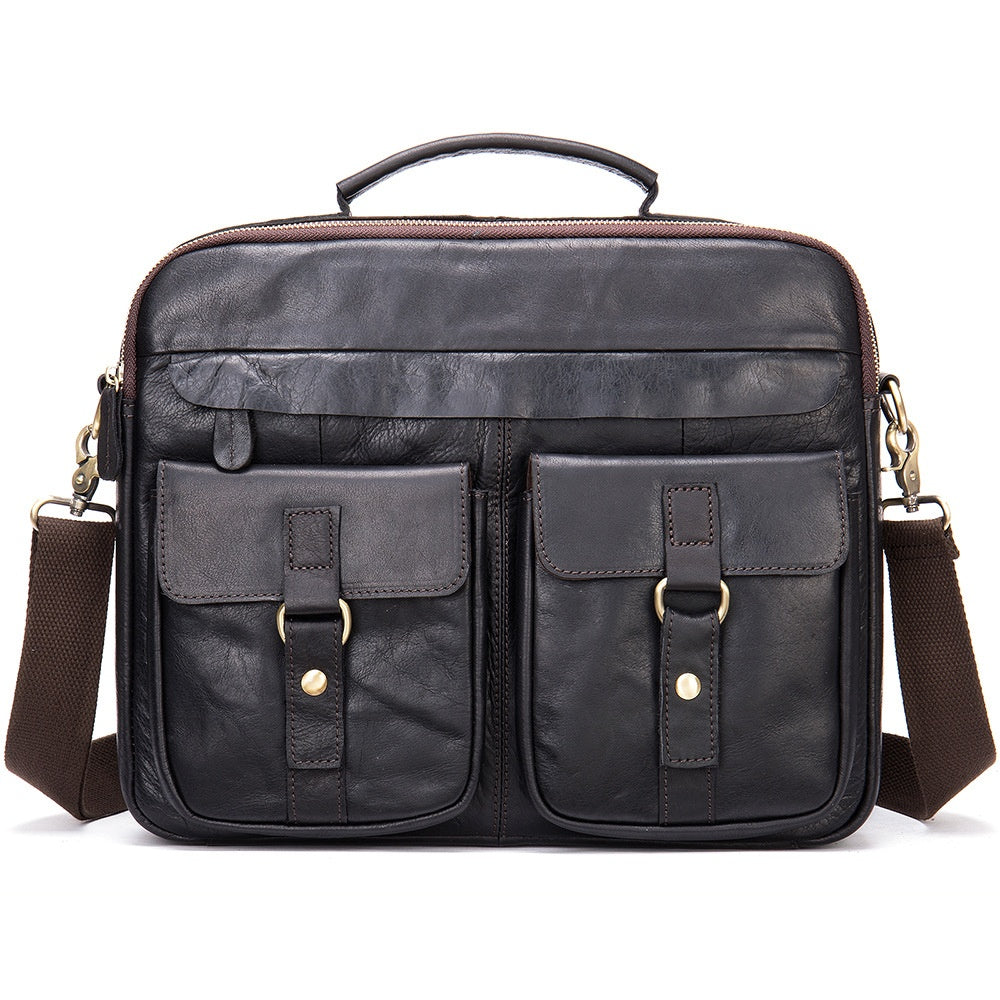 Sac à main en cuir plein-grain pour homme Rétro Sac à bandoulière en cuir